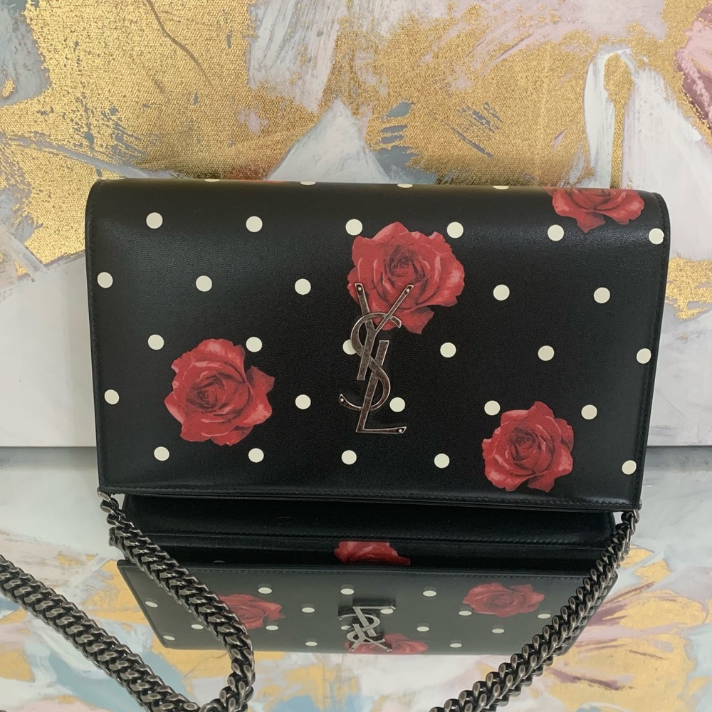 Saint Laurent Polka Dot Floral Monogram WOC - Picture 3 of 11